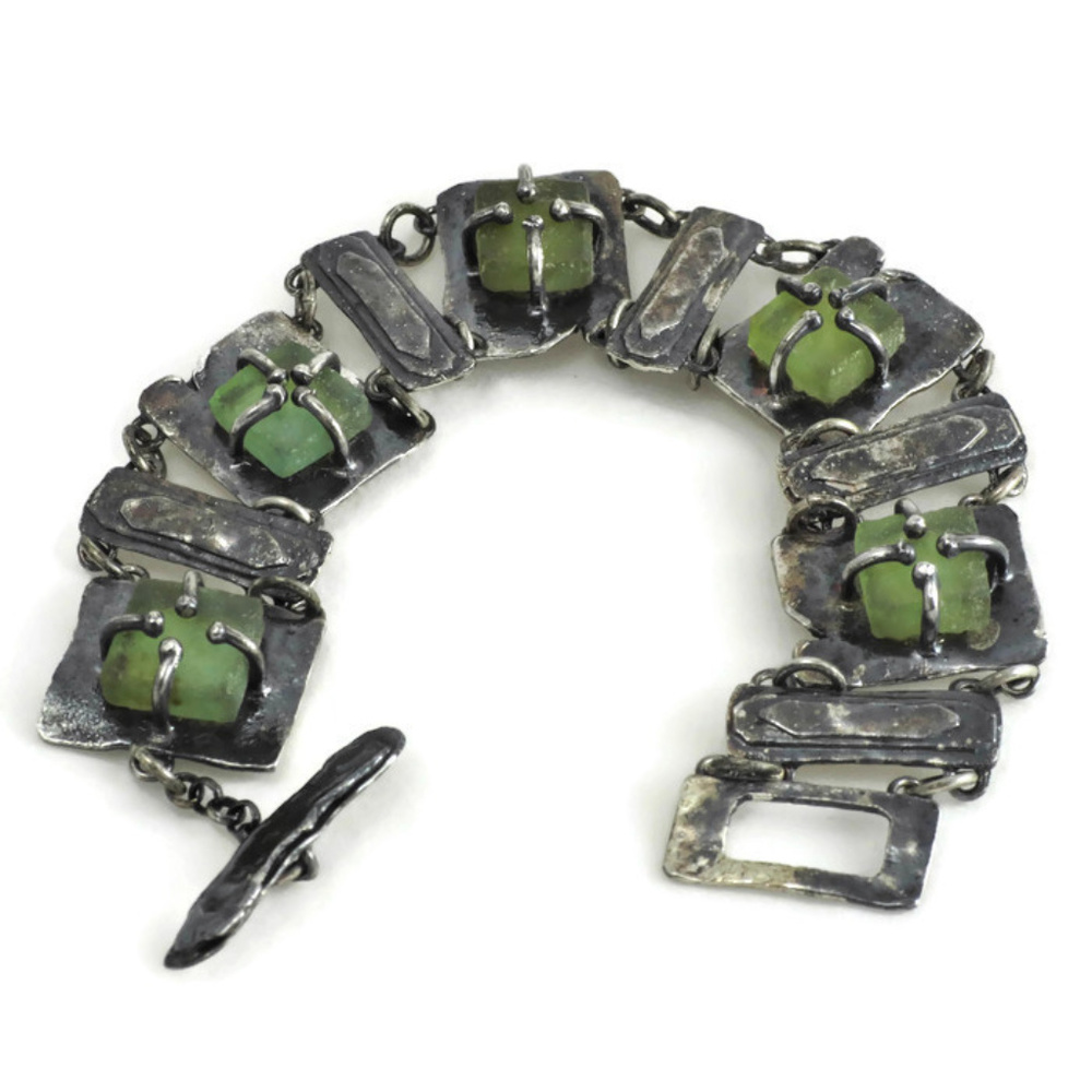 Israeli Bracelet Sterling Silver and Roman Glass Holy Land Artifact - Picture 2 of 8